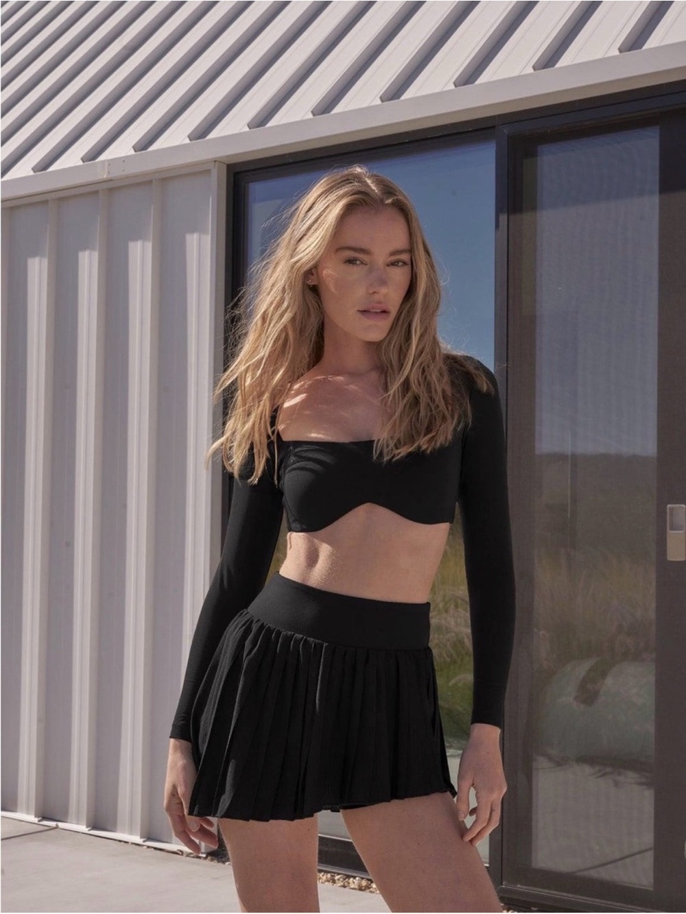 Wiskii Pleated Black Mini Skirt with shorts and High Waist